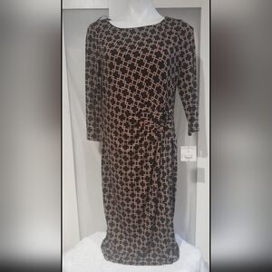 New- Liz Claiborne Career - Knee Lengh Black and Brown Patterned Dress, Sz Med